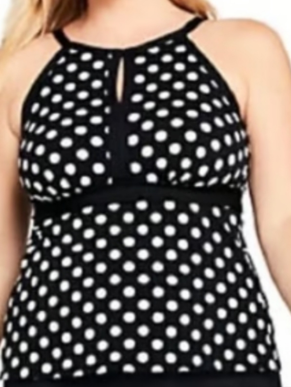 Lands' End Black and White Polka Dot Tankini Top